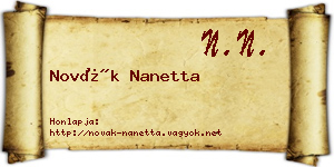 Novák Nanetta névjegykártya